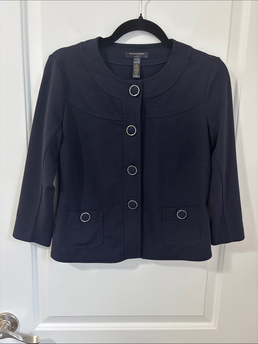 Banana Republic Navy Knit Cardigan Blazer Cropped Jacket - Petite Small